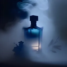 generate me an aesthetic photo of perfumes for Foggy Mystique: Integrate fog for a mysterious and moody atmosphere.