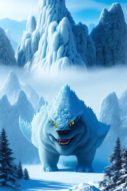 Giant ice monster on mountain, snow mountain,