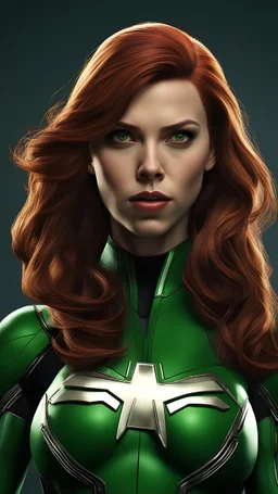 (masterpiece), (best quality), (photorealistic:1.3), 8k, detailed skin texture, detailed cloth texture, beautiful detailed face, intricate details, ultra detailed, scarlett johansson, Black Widow in the style of the Green Lantern, straight red hair, (full-length body:1.2), 1 character,full body