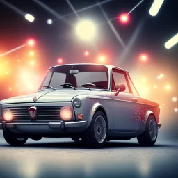 fiat 125p, city. high speed. bokeh. lens flare. warm lights. high detailed