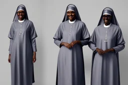 4 suore africane con tunica grigia figura intera sorrisi, visi armoniosi