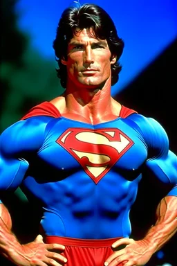extremely muscular, short, curly, buzz-cut, military-style haircut, pitch black hair, Paul Stanley/Elvis Presley/Pierce Brosnan/Jon Bernthal/Sean Bean/Dolph Lundgren/Keanu Reeves/Patrick Swayze/ hybrid, as the extremely muscular Superhero "SUPERSONIC" in an original patriotic red, white and blue, "Supersonic" Super suit with an America Flag Cape,