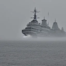 battlecruiser coming out of a fog bank