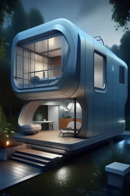 kleines tinyhaus in 2050 futuristisch eines normal arbeiten