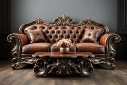 image of a Royal sofa with 3d fractal base decoration made of good wood no background without table