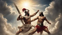 Spartan fighting Jesus in heaven