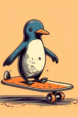 penguin riding a skateboard