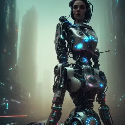  portrait,beautiful robot, post-apocalyptic in a cyberpunk city, realistic, intriacte detail, sci-fi fantasy style, volumetric lighting, particales,highly detailed,cinamatic, deep colours,8k