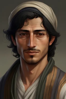 رجل انمي عمره 30شعره اسود لديه عينان عسليه يرتدي ملابس عربية قديمه