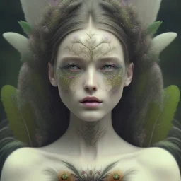 Portrait of beautiful girl, plant, metal, feathers, Dryad, fae, sidhe, ominous, nature, plants, wildflower, facepaint, dnd character portrait, intricate, oil on canvas, masterpiece, expert, insanely detailed, 4k resolution, retroanime style, cute big circular reflective eyes, cinematic smooth, intricate detail , soft smooth lighting, soft pastel colors, painted Renaissance style,sharp fucus, bokeh,macro lens, 1500mm lens