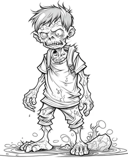 real little zombiet, coloring image , full body (((((white background))))), only use an outline., real style, line art, white color, clean line art, white background, Sketch style