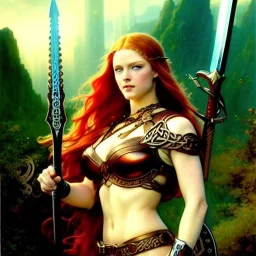 portrait 'beautiful Sexy Busty Redhead Sif',braided long hair,horned helmet, celtic tattoed,crystal clear green eyes,painting by gaston bussiere, greg rutkowski, yoji shinkawa, yoshitaka amano, tsutomu nihei, donato giancola, tim hildebrandt, oil on canvas, cinematic composition, extreme detail,fit full head inside picture,32k