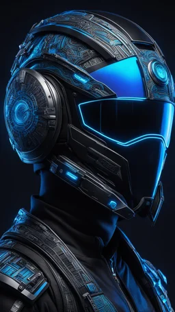 Someone wears a black glass Cyberpunk helmet , full helmet cover , Changshan, black and blue color, cyberpunk drawing style, neon, full body, intricate details, highly detailed, high details, detailed portrait, masterpiece,ultra detailed, ultra quality