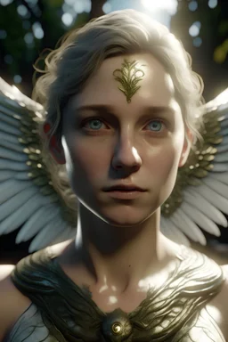 A Photorealism, Unreal Engine, Cinematic-Still Portrait, Hyper Realistic, Extremely Detailed, Symmetrical, High Quality, High Res, Sharp Focus, Cinematic Lighting, 8k Uhd, Real Skin Tone And Texture, Image Of an angel, Looking Real, Looking At The Camera. In EmotionScape Style, With Emerald Silver And Gold Emotive Landscapes,Photorealistic,Hyperrealism,Intricate Details ,Hyper Realistic Skin Texture And Facial Features, Realistic Body And Anatomy, 3D Octane Render, 32k Uhd, Daz3d, Dr