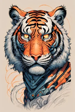 A hand drawn bionic tiger with laser eyes , art of Josan Gonzalez , weird art, behance, sci-fi retro illustration,