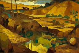 A brown earthy mine filled with gold painted by Paul Gauguin