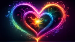 Visual representation of energy & hearts, colorful darkness high definition deep.