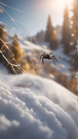 a spider web that goes down hill with a ski jumper in it, bokeh like f/0.8, tilt-shift lens 8k, high detail, smooth render, down-light, unreal engine, prize winning