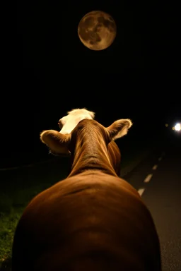 cow watching ball lightening in amazement from back of a lorry