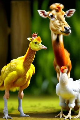 Híbrido de un pollo un perro y una girafa