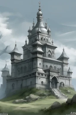 A gray monastery made out if steel painted by Zosan