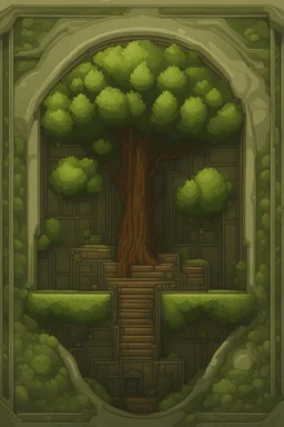 a pixel tree that sprouts in the shape of a portal for the 2d sidescroller game