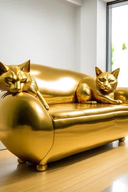 gold couch that is shaped like a cat