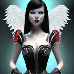 black hair smiling lady angel top with blades