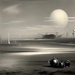 Odd objects in a wasteland, sun, Yves Tanguy