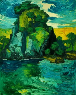 A bluish green island near a cavern painted by Vincent van Gogh