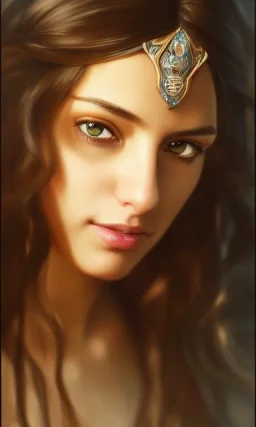 Arab princess , cute, beautiful, long hair, wavy hair, black eyes, head and shoulders portrait, cinematic, realistic, 8k, resolution concept art portrait by Greg Rutkowski, Artgerm, WLOP, Alphonse Mucha dynamic lighting hyperdetailed intricately detailed