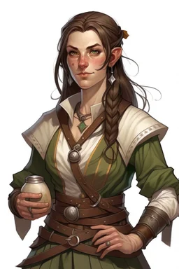 old female half elf tavern owner fighter with brown hair dnd