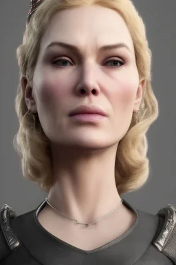 Cersei Lannister as evil dominatrix in black leather, mistress, bdsm, busty, cleavage, curvy, lena headay, angry, stern look. character design by cory loftis, fenghua zhong, ryohei hase, ismail inceoglu and ruan jia. unreal engine 5, artistic lighting, highly detailed, photorealistic, fantasy