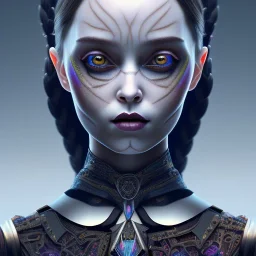 symmetry!! portrait of wednesday Addams in the style of horizon zero dawn, machine face, intricate, elegant, highly detailed, digital painting, artstation, concept art, smooth, sharp focus, illustration, art by artgerm and greg rutkowski and alphonse mucha, 8 k