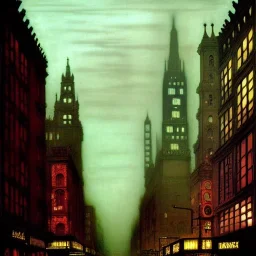 Corner building Metropolis by john atkinson Grimshaw,matte painting