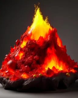 A red volcano with chaotic fire designed in Ica stones