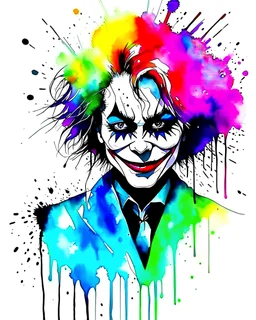 Black and dark Painting Abstract watercolor Draw a rainbow hair joker figure