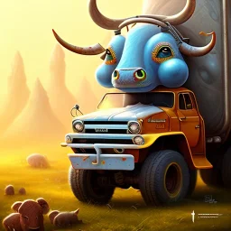 closeup on cute alien cow in dumper truck, book cover, fantasy art, sketch, movie poster