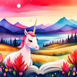 Book cover for a Little unicorn wearing a princess costume red very happy, cartoon illustration style, 3D vector art, cute and quirky, fantasy art, watercolor effect, bokeh, Adobe Illustrator, hand-drawn, digital painting, low-poly, soft lighting, bird's-eye view, isometric style, retro aesthetic, focused on the character, 4K resolution, photorealistic rendering, using Cinema 4D
