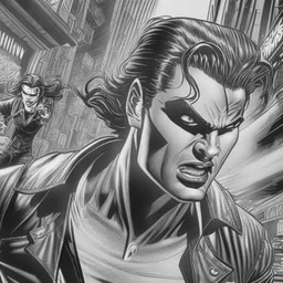 Sincity comic, a vampire running. Closeup.