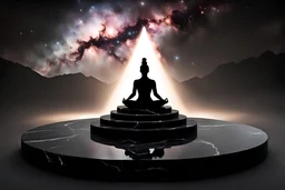 podium for meditation in black marble stone. direct view , black , around, Smoke in the Galaxy