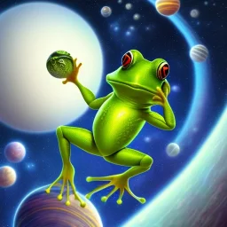 frog in space with several orbs