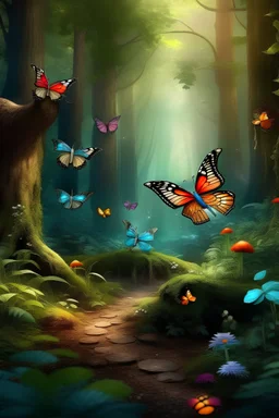 красивые бабочки в сказочном лесу
