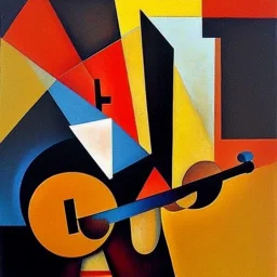 cubist painting of a monkey playing a banjo