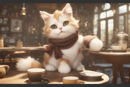 cute fluffy cat in a coffeehouse in sunshine Weight:1 detailed matte painting, deep color, fantastical, intricate detail, splash screen, complementary colors, fantasy concept art, 8k resolution trending on Artstation Unreal Engine 5 Weight:0.9