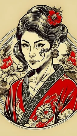 portrait of yakuza lady, Japanese art style