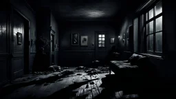 How could someone living on the second floor understand the misery of the one on the ground floor? high contrast, detailed, dark , noir, thriller, deep dark colors, gloomy, cinematic