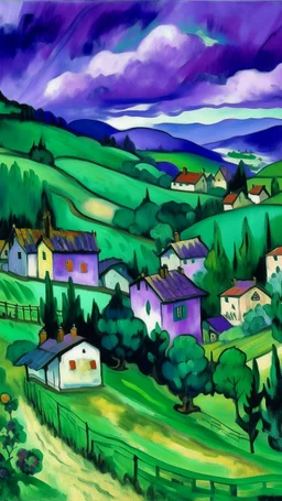 A violet German village painted by Paul Cezanne