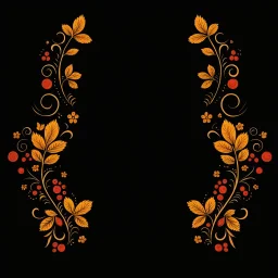 draw Russian patterns in the style of Khokhloma, Khokhloma with gold and black flowers