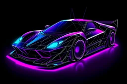 chromatic neon black and purple hypermodern car with a geometric design
